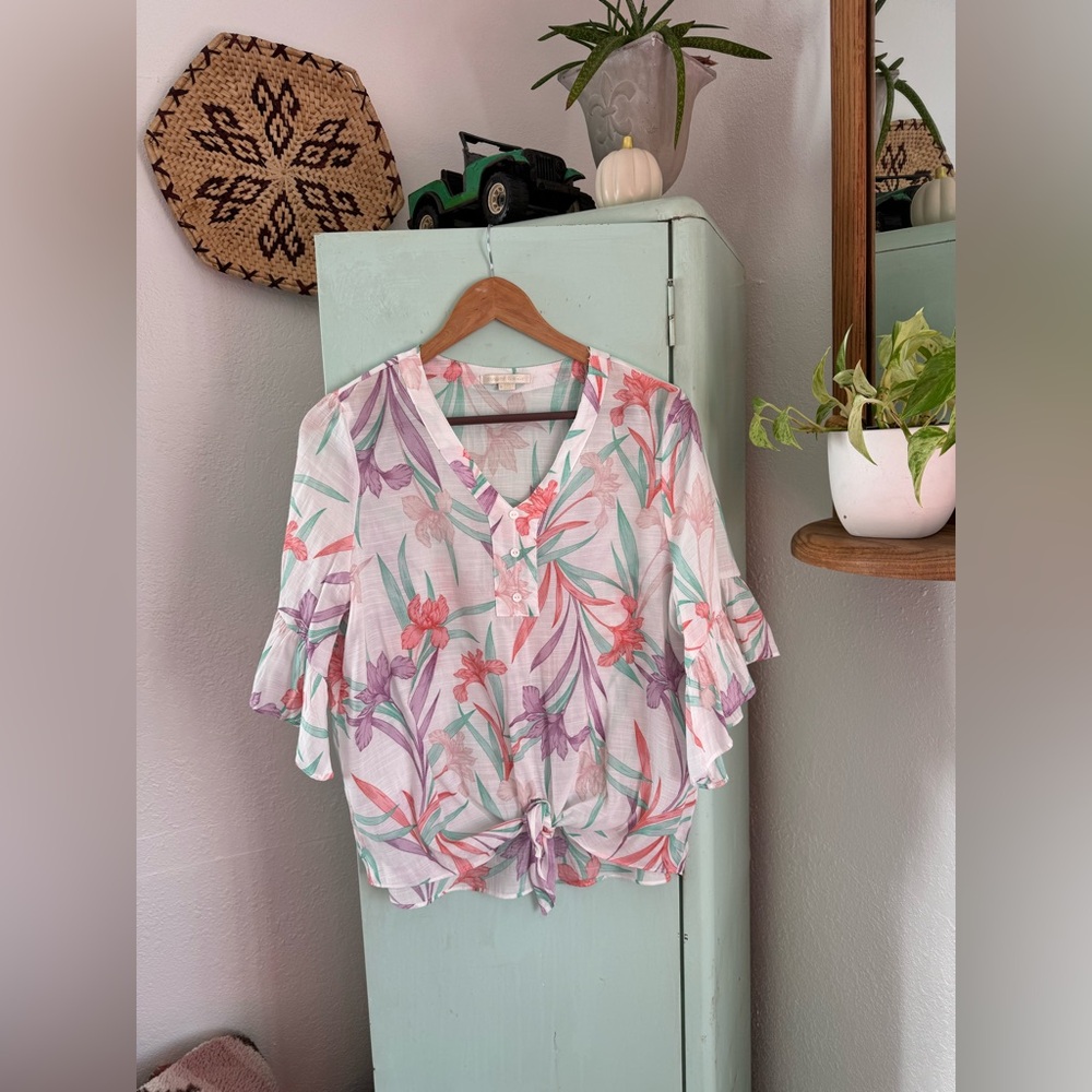Cooper & Ella Iris Blouse, Size Small, Lavender Multi Color